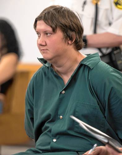 Devin R. Bryden appears in Northampton District Court July 11, 2022. Bryden is expected to go to trial on a first-degree murder charge after negotiations toward a plea agreement broke down this week.