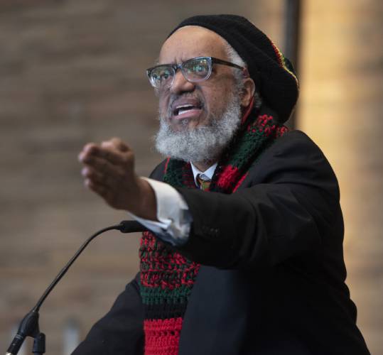 UMass Professor Amilcar Shabazz, secretary of the Black Business Association of Amherst Area, is seen at the 36th annual MLK day celebration in Northampton in January 2020.