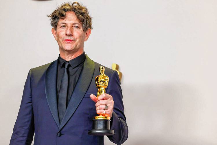 Jonathan Glazer, director of “The Zone of Interest,” holds the Oscar for Best International Feature Film at the Academy Awards in Hollywood in early March. Glazer, who is Jewish, stirred controversy in his acceptance speech when he appeared to link the Holocaust to Israel’s ongoing attacks in Gaza. 