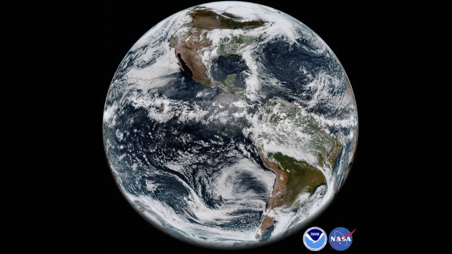 The Earth is seen 2018 in an image made by the new GOES-17 satellite.