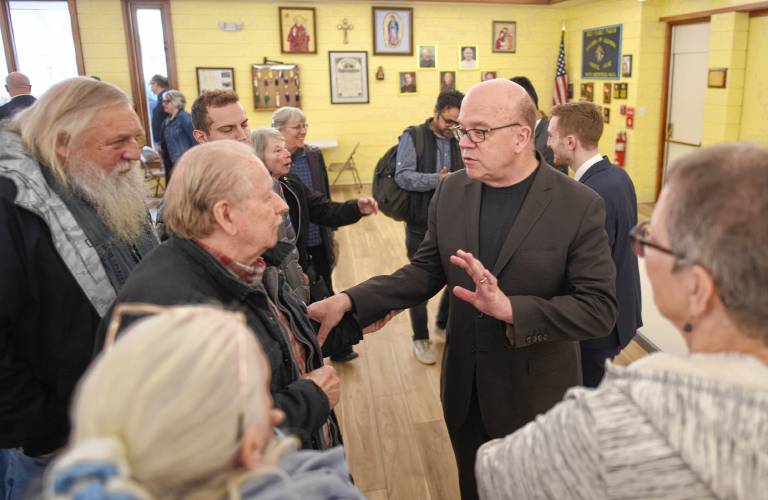 Congressman Jim McGovern talks with constituents at the South County Senior Center in South Deerfield on Wednesday.