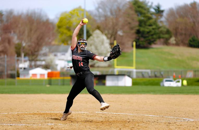 South Hadley pitcher throws against Frontier in the top of the third inning on Friday in South Hadley.