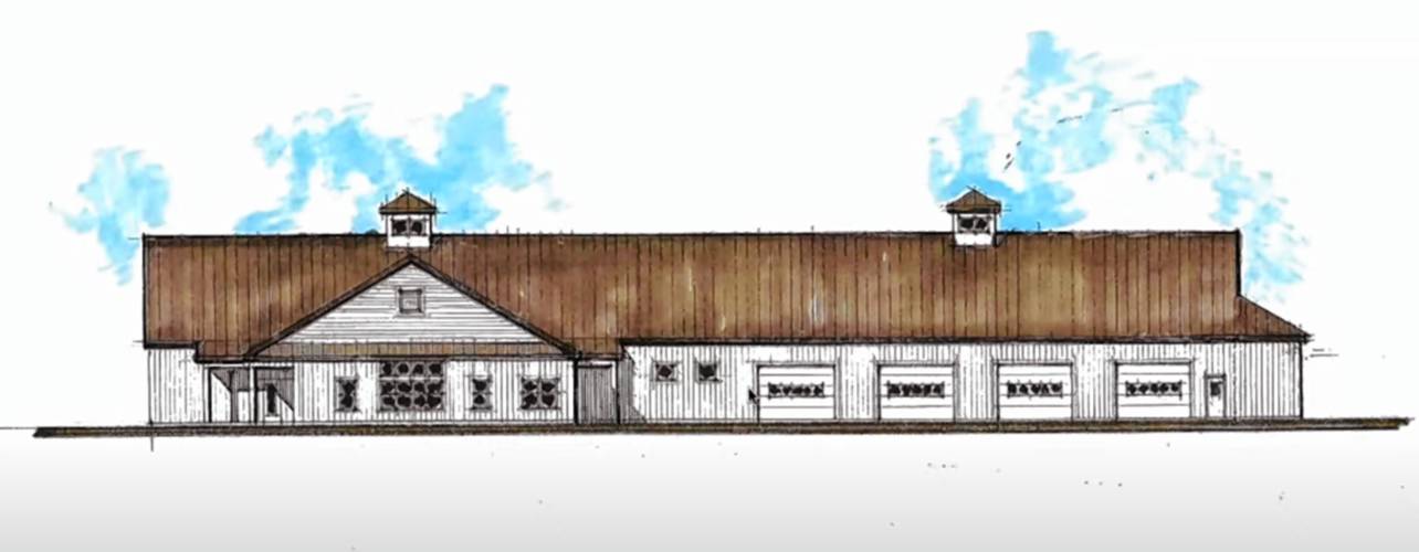 A proposed barn-like building for US Metal Roofing and Mr Gutter building at 220 Russell St., Hadley, designed by John Kuhn and presented to the Planning Board Tuesday, April 16.