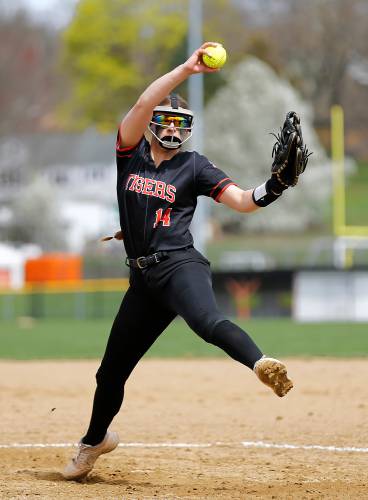 South Hadley pitcher Ella Schaeffer throws against Frontier in the top of the third inning on Friday in South Hadley. 
