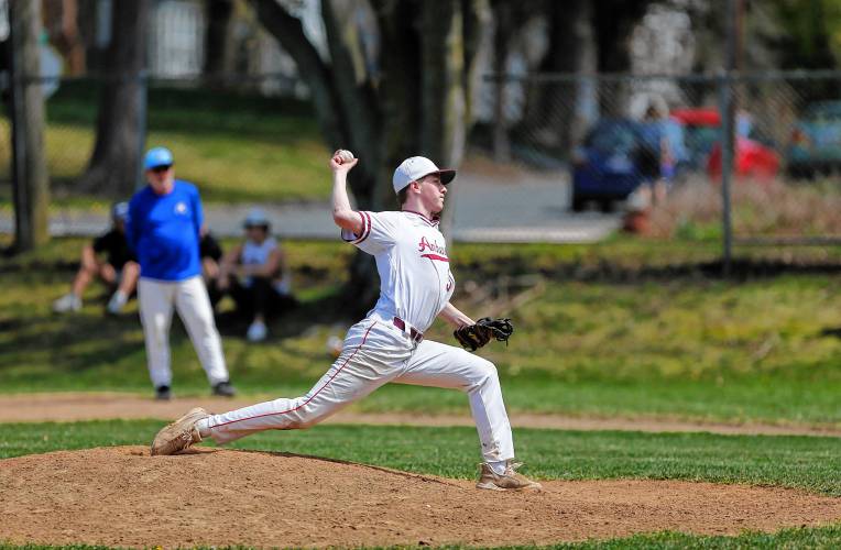Amherst pitcher Aryeh Rubinstein (31) throws against Chicopee Comp in the top of the third inning Wednesday in Amherst.