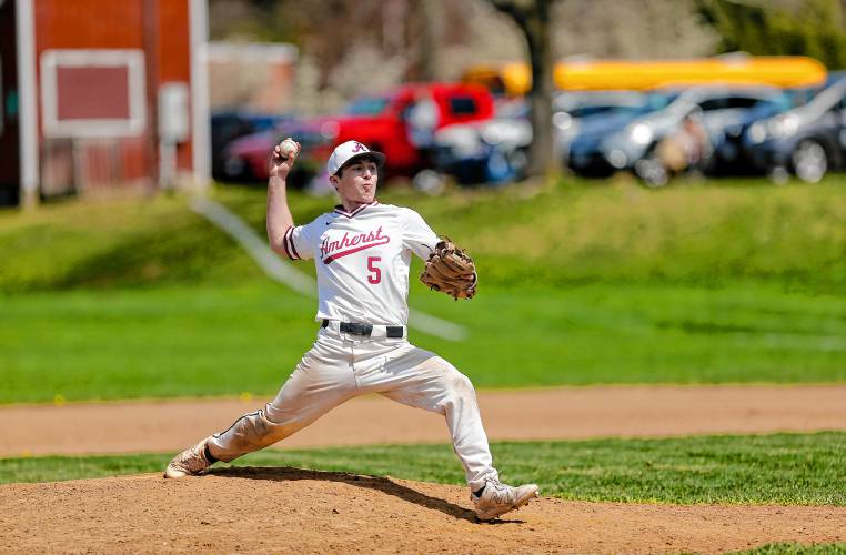 Amherst pitcher Matthew Vassallo (5) throws against Chicopee Comp in the top of the second inning Wednesday in Amherst.