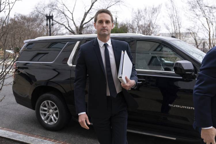 Snap CEO Evan Spiegel arrives to appear before the Senate Judiciary Committee's hearing on online child safety on Capitol Hill, Wednesday, Jan. 31, 2024 in Washington. (AP Photo/Jose Luis Magana)