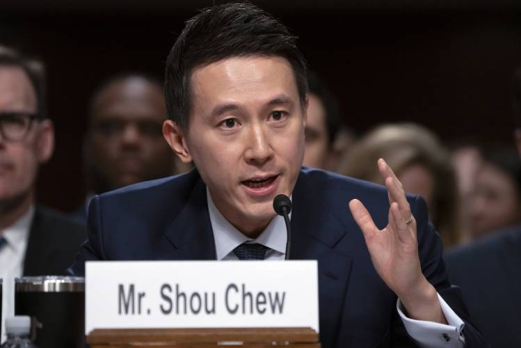TikTok CEO Shou Zi Chew speaks during a Senate Judiciary Committee hearing on Capitol Hill in Washington, Wednesday, Jan. 31, 2024, on child safety. (AP Photo/Mark Schiefelbein)