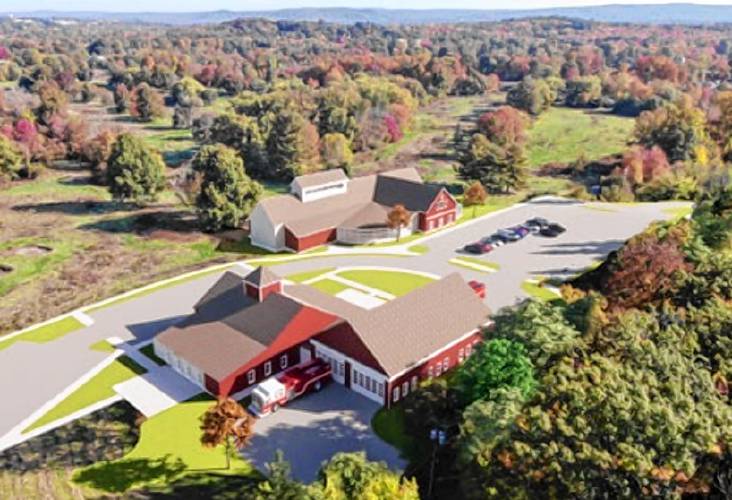 A possible fire station and community center building for a portion of the former Hickory Ridge Golf Course on West Pomeroy Lane, courtesy Dodson & Associates.