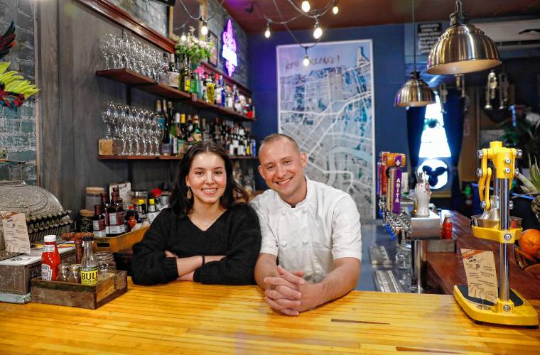 Gombo Nola Kitchen & Oyster Bar owner and chef John Piskor, right, and manager Nyah Forth on Thursday afternoon in Northampton.
