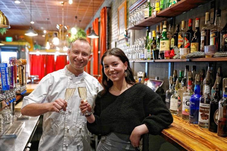 Gombo Nola Kitchen & Oyster Bar owner and chef John Piskor, left, and manager Nyah Forth on Thursday afternoon in Northampton.
