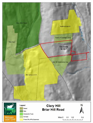 Map shows the outlines of the 132-acre Clary Hill, donated recently to the Hilltown Land Trust. 