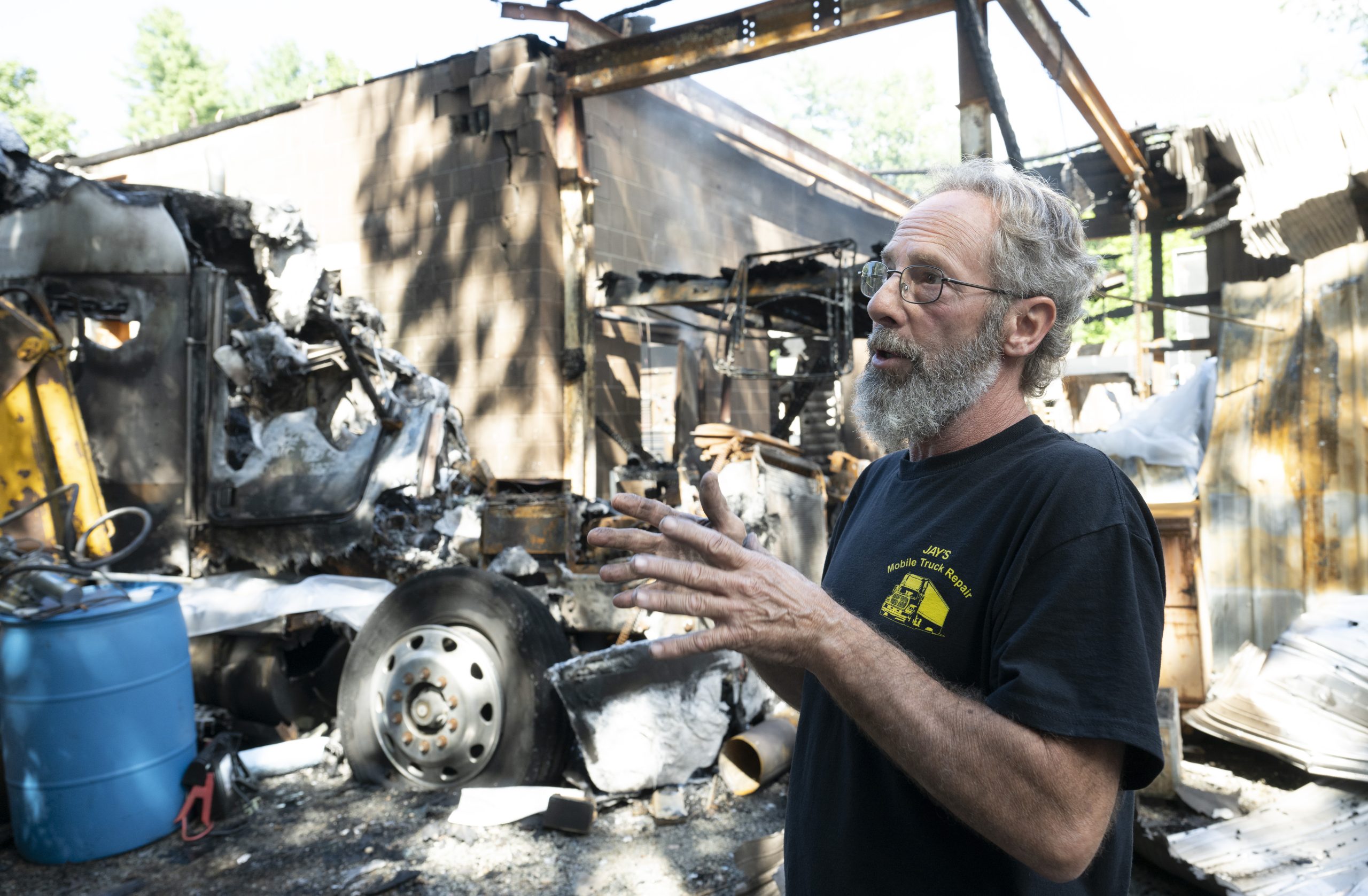 Southampton truck repair shop destroyed by fire and explosions; owner suspects foul play